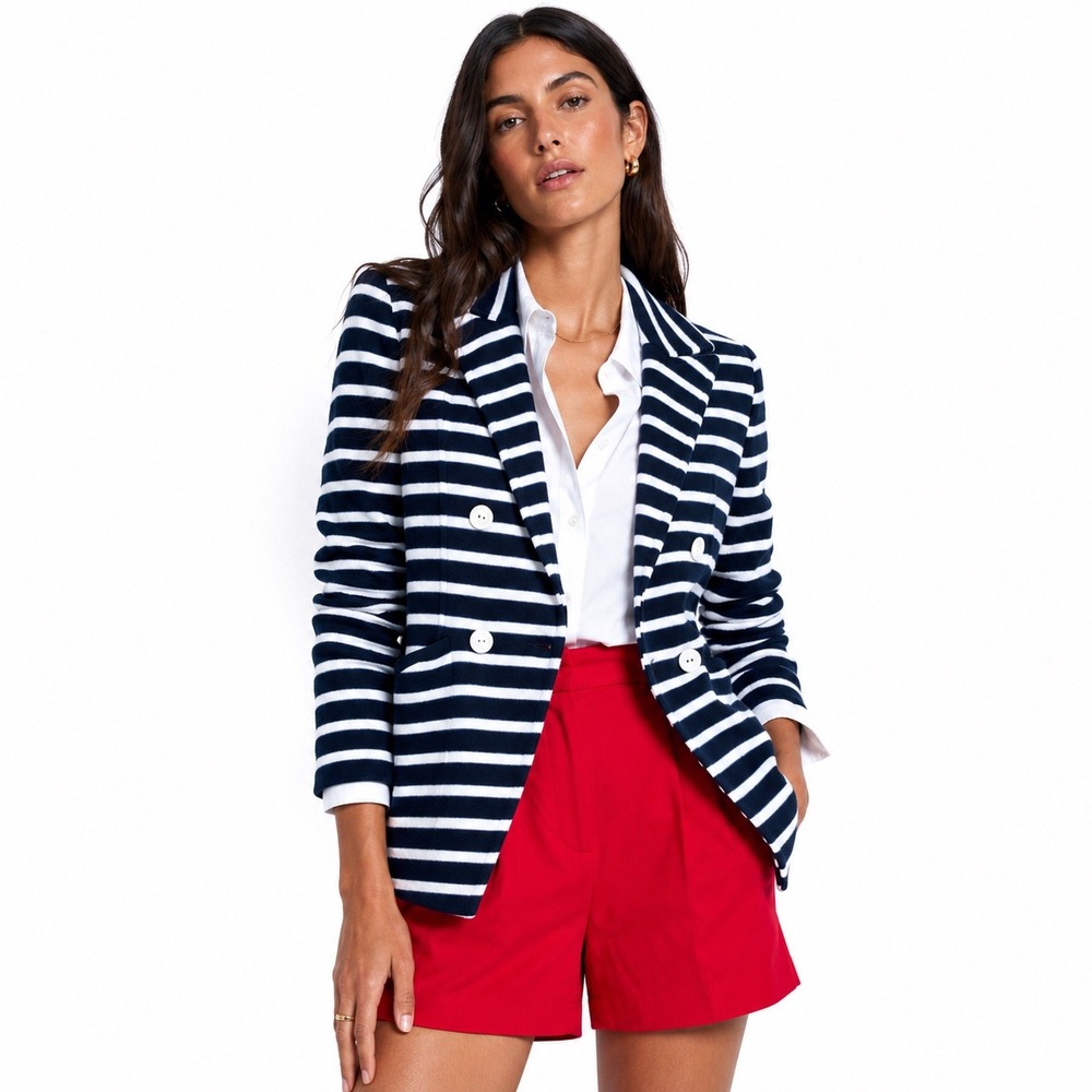 Veronica Beard Ortiz Nautical Striped Terry Knit Blazer Jacket‎ Medium NWT